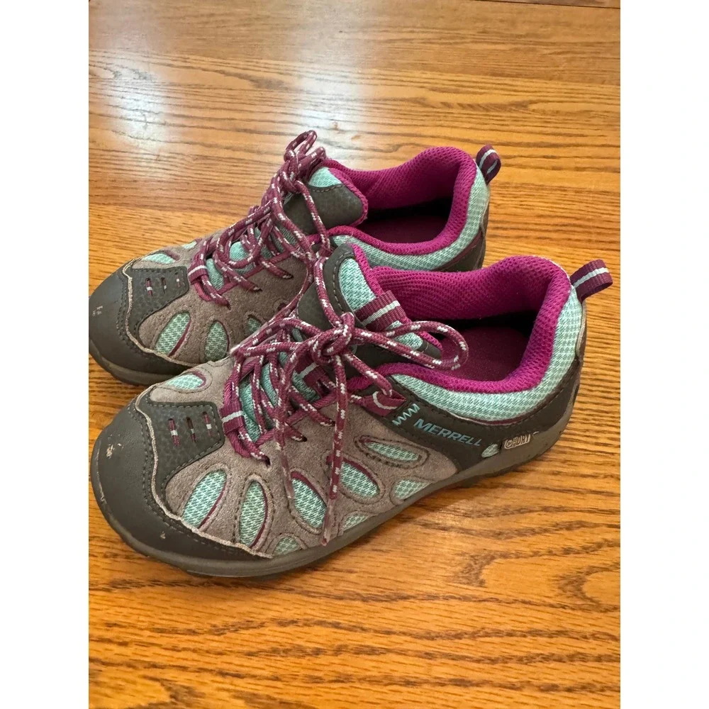 Merrell Chameleon Low Lace Waterproof Girls Hiking Shoes Brown Teal 13M MC52379